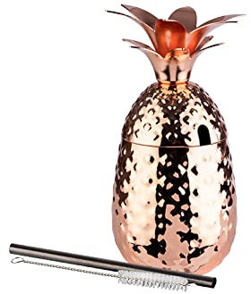 Gobelet à cocktail fantaisie en forme d'ananas avec couvercle et paille en métal