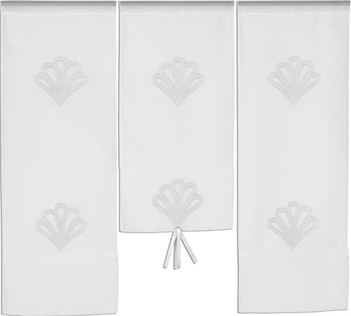 Experience by Omega 3er Set Miniflächen 4er Set Scheibengardine Küchengardine Tunnelzug Bistrogardine Größe 3 x 30 x 80/60/80 cm, Farbe 4031 02 - Weiß/Hellgrau