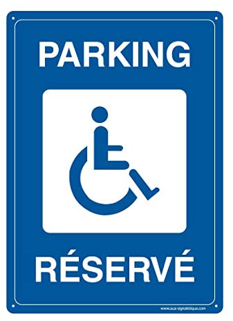 AUA SIGNALETIQUE - Panneau Prépercé (4 Trous) avec Angles arrondis - PVC Rigide 1.5 mm - (300x420 mm, Parking Réservé Handicapés)