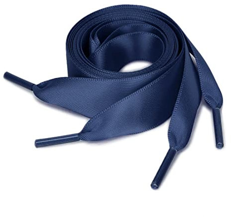 sourcing map 2 Paires Lacets Chaussures Satin Ruban Plat Chaussures Toile Femmes Bleu marin 110cm/43.3