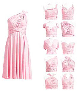 Damen Convertible Kleid Kurz Infinity Kleid Transformer Multiway Wrap Brautjungfernkleid, Blush Pink, 50