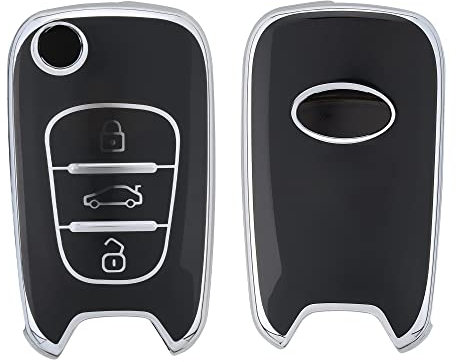 kwmobile Autoschlüssel Hülle kompatibel mit Hyundai 3-Tasten Klapp Autoschlüssel - Schlüsselhülle Silikon Cover - Schwarz Silber