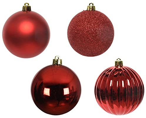 Magie di Natale Christbaumkugeln aus bruchsicherem Kunststoff, 10 cm, 4 Stück (rot)