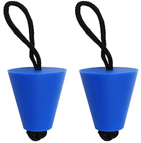 Tiardey 2PCS Silicone Kayak Scupper Plug Kit, Canoe Drain Holes Stopper Bung with Pull String, Blue