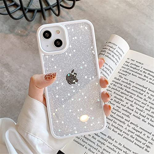 EKAM TPU Back Case for iPhone 13 - Glitter Translucent Sparkly Bling Design for Girls Women Liquid Silicone, Anti-scratch Shockproof Protective Cases for iPhone 13-6.1 Inch (White)