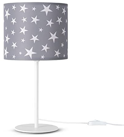 Paco Home Tischleuchte Kinderzimmer Stofflampenschirm Tischlampe Nachttischleuchte Rund Babyzimmer Mond Sterne E14 Mit Stecker