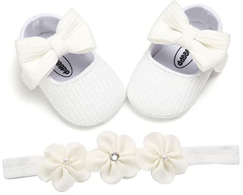 EDOTON 2 Pcs Kleinkind Schuhe+ Stirnband, Baby Mädchen Blumen Schuh Anti-Rutsch-Weiche Besondere Anlässe Taufe Hochzeit Party Schuhe
