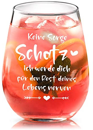 Joymaking Ich Liebe Dich Geschenke für Männer Frauen, Weinglas Mit Gravur Keine Sorge Schatzn, Jahrestag Geschenk für Ihn, Liebe Geschenk zum Valentinstag Geburtstag Weihnachts