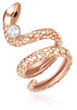 Lulu   Jane Damen Ring Metall-Legierung roségold | rosévergoldet 14 Karat, Motivring, verziert mit Kristallen, weiß, Schlange