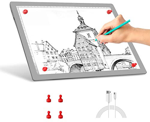 Bloc lumineux A4 sans fil alimenté par piles, pavé lumineux à intensité variable et rechargeable pour artistes, dessin, croquis, animation, pochoir visionnage de rayons X (gris)