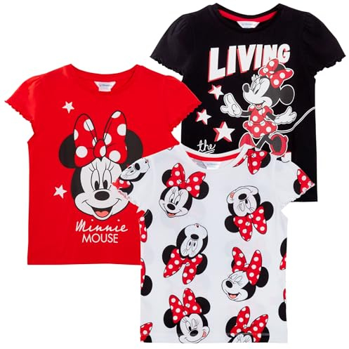 Disney Girls 3 Pack Minnie Mouse T-Shirts for Kids Minnie Dress Up Tops Multipack Tees