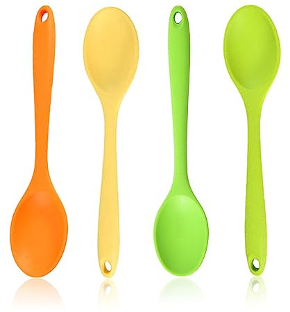 4 Pièces Cuillère à Mélanger en Silicone, Cuillère Silicone Résistante Chaleur, Cuillère de Service en Silicone, Cuillère de Cuisine en Silicone, Petites Cuillères en Silicone, pour Cuisine