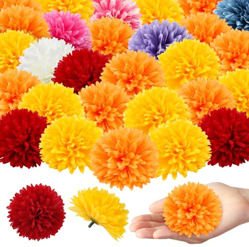 Ringelblumen-Blütenköpfe, 40 Stück, künstliche mexikanische künstliche Blumen für Tag der Toten, Dekorationen – DIY-Kranz, Girlande, Handwerk, indische Hochzeit, Diwali, Zuhause, Dia De Los Muertos