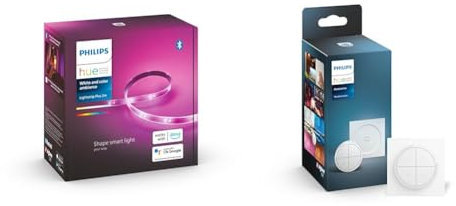 PHILIPS Hue White & Col. Amb. Lightstrip Plus 2m Basis, 1600lm, 16 Mio. Farben & Hue Tap Dial Switch Drehschalter, weiß, personalisierbar via Hue App, Zubehör