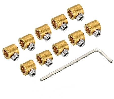 PATIKIL 3.3mm Hole Wire Rope Clips Set, 10 Pcs Brass Single Holes Lock Cable Clamps Clip with M4x0.7 Hexagon Screws Spanner for Cable DIY Fittings, Brass