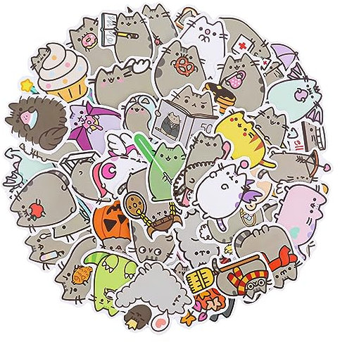 Bestomrogh 100 Stück Pusheen Katze Sticker,2 Pack Cute Katzen Sticker Aufkleber Cartoon Katze Aufkleber Graffiti Laptop Wasserflasche Sammelalbum Becher Kinder für Spielzeug Aufkleber
