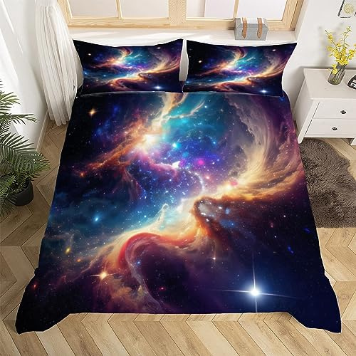 Galaxy Bettwäsche 135x200 cm Weich Mikrofaser Planeten Bettwäsche-Set mit Reißverschluss 3 Teilig Bettbezüge mit 2 Kissenbezug 80x80 cm