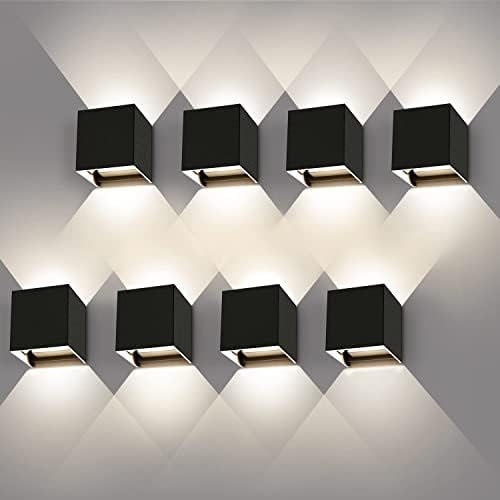 Kingwei 8 Stücke LED Wandleuchten Innen und Aussen 12W Up Down Einstellbar Abstrahlwinkel Aussenleuchten IP65 Natürlich Weiß 4000K Außenwandlampen Cube Wandbeleuchtung Schwarz