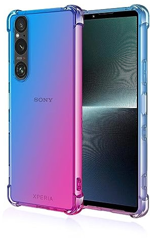 EASSGU TPU Silikon Handyhülle für Smartphone, Compatible with Sony Xperia 1 V (6.5 Inches), Durchsichtig Farbverlauf Case, Anti Drop und Anti Scratch Schutzhülle - Blau Rosa