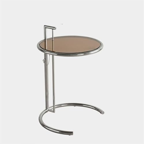 GRFIT Table de Bout en Verre trempé Petite Table à thé relevable en Acier Inoxydable, Table Basse en Verre Transparent, Salon, Chambre à Coucher, Table d'angle for canapé Table de Bout Ronde