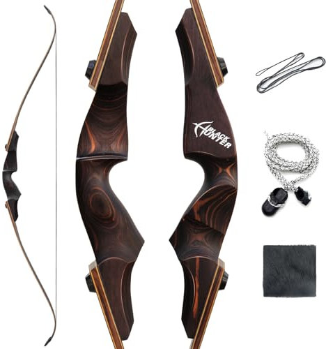 OUBOTER 60 Zoll Black Hunter Recurvebogen Für Erwachsene Jagdschießen Bogen Rechtshand Bogen Takedown Holzbogengriff Bogen 20-60lbs (20LBS)