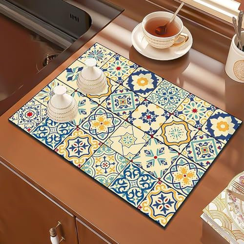 SLTAXAR Alfombrilla Escurreplatos 40x60cm, Alfombra Escurreplatos Absorbente, Alfombrilla para Cafetera, Alfombrilla de Secado de Platos, Estera Fregadero Secado Rápido para Cubiertos Máquina de Café