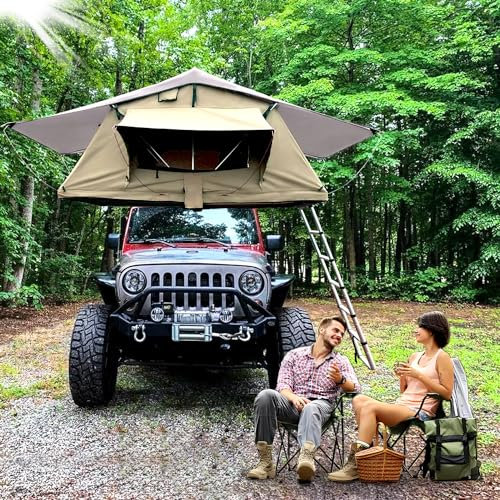 Dachzelt, Dachzelt Auto für 2-3 Personen, Tentbox Kompatibel mit Allen Fahrzeugtype, Autodachzelt inkl 240 x 140 Matratze, KFZ Softcover Klappdachzelt Auto,Teleskopleiter bis 2,1m.