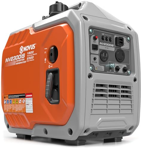 NOVUS - Generador Inversor Portátil Super Silencioso de 2300 Vatios, Sensor CO, Gasolina, Pequeño Generador para Campamento y Respaldo de Energía, Toma USB, Capacidad Paralela