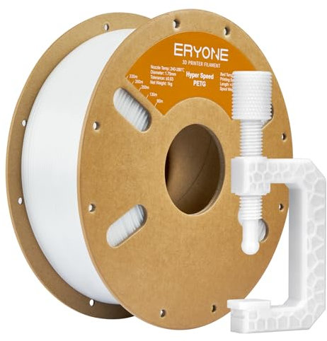 ERYONE High Speed PETG Filament 1.75mm +/- 0.03mm, High Speed Filament PETG, Rapid PETG Filament, 3D printing filament, 30-600mm/s Hyper Speed PETG filament, 1kg (2.2LBS) / Spool, White