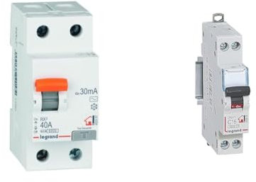 Legrand 402057E, interrupteur différentiel, 2P 40 A, sensibilité de 30 mA, classe AC, RX3 & Disjoncteur Phase + Neutre 230V DNX³ - Pouvoir de Coupure 3000A - 16A Courbe C