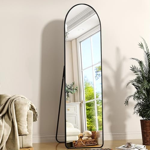 Bogen Ganzkörperspiegel 50 x 160 cm Ganzkörper Rundbogen Standspiegel Spiegel Schwarzer Rahmen Verzerrungsfrei Groß Wandspiegel zum Stehen,Anlehnen oder Hängen, für Bad, Ankleidezimmer Spiegel