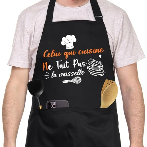FUKPO Küchenschürze für Herren, personalisierbar, schwarz, verstellbar, Humor, lustig, Grill, BBQ, professionelle Kochschürze, Baumwolle, Geschenk zum Vatertag, Valentinstag, Weihnachten, Papa,