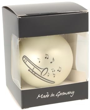 Glas-Weihnachtskugel mit Posaune-Motiv, Ø ca. 8 cm (Silber matt)