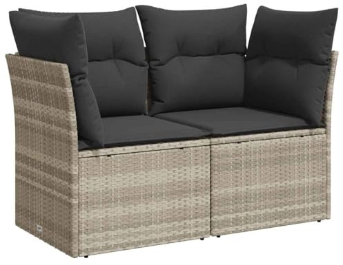 vidaXL Gartensofa mit Kissen 2-Sitzer Hellgrau Poly Rattan