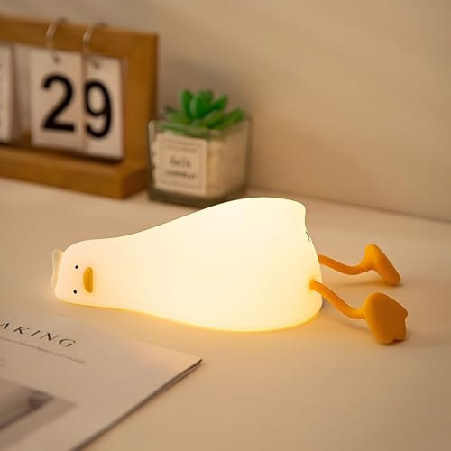 NesveCit Ente Nachtlicht Kinder, Niedliche Silikon Enten Lampe, Nachttischlampe Babyzimmer mit 30-Minuten-Timer und Touch-Steuerung, USB Wiederaufladbar, Kinder Schlafzimmer Dekor Kinder Geschenke
