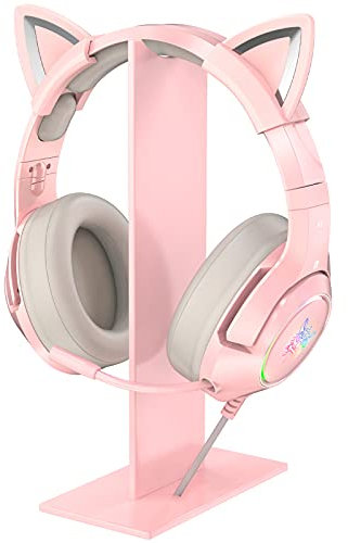 PHNIXGAM RGB Headphone Stand with 3.5mm AUX and 3 Port USB 2.0 Hub, Universal Gaming Headset Hanger Holder for Computer Gaming Gamer Accessories (Pink-No RGB)