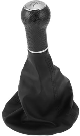 Partuto 5-Gang-Schaltknauf mit Abdeckung - Schaltknauf für VW Polo Classic 6N 1996-2001 Kunststoff Kunstleder Schwarz Silberfarben - 1 Stück