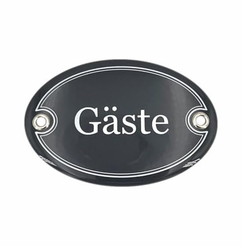 Sosenco Emaille Türschild GÄSTE oval 7x10 cm Schild Emailschild Vintage Metallschild - Blechschild - Gästehandtuch Gast Besucher - Deko Retro Wandschild (Dunkelgrau)