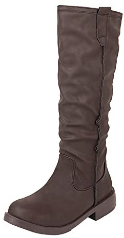 Generico Stivali Country Donna Ballo Stivali Country Donna 2022 Donne Autunno Inverno Tinta Unita Vintage Tacco Basso Spesso Denim Tacco A Pieghe Stivali In Pelle Stivaletti Donna Beige (Brown, 39)