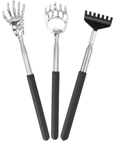 WOLMIK Rückenkratzer Teleskop 3 Stück - Kratzhand für Kopf und Rückenmassage, Back Scratcher Mit Ruckenkratzerhand (Schwarz)