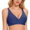 JOYTREE Glatter BH Damen Ohne Bügel Mit Tiefem V-Ausschnitt - Komfortabler T-Shirt BH, Soft Schlaf BH Mit Zusätzlicher Verlängerung - Blau M