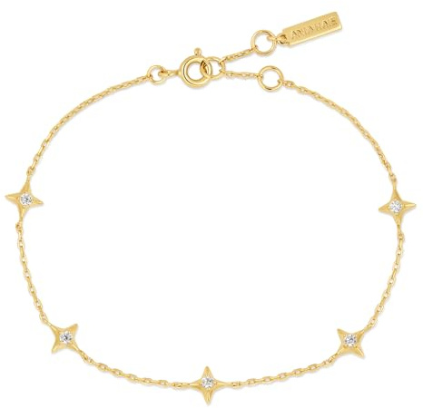 ANIA HAIE Damen Armband DUSK DIVAS Stars Station aus 925 Sterling Silber, besetzt mit 5 Zirkonia, Länge: 16,5 cm + 2 cm Verlängerung, inkl. Geschenkverpackung