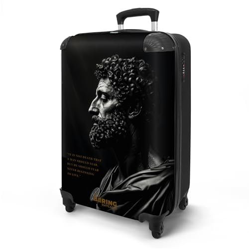 NoBoringSuitcases.com® Handgepäck Koffer 55x40x20 Reisetasche - Reisekoffer mit Rollen, Leichtgewicht Hartschalenkoffer, Trolley Kabinengepäck mit Statue - Schwarz und Weiß, Koffer für Flugzeug