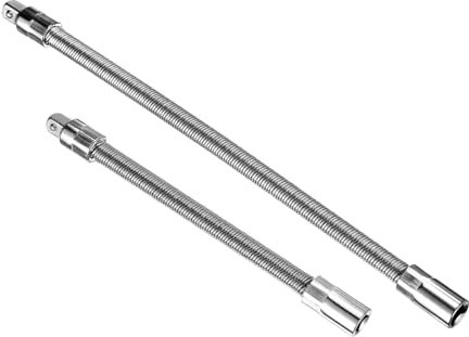 sourcing map 3/8 Drive Flexible Extension Bar Set 8 12 Chrome Vanadium Steel Extra Long Square Socket Extension Bar Drive Socket Driver Handle for Loosening and Tightening Silver 2pcs