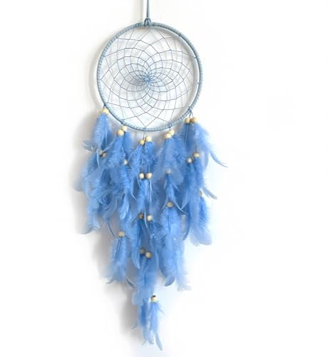 Traumfänger Mädchen Handgefertigt Dream Catcher Feder Dreamcatcher Wandbehang Gewebte im Böhmischen Stil Bastelset für Schlafzimmer Wohnzimmer(Blau)