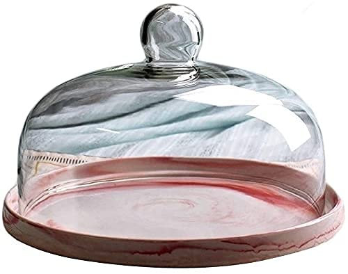 GUHPZA Dessert Display Tray Household Ceramic Cake Box Marble Porcelain Serving Plate Glass Sandwich Dust Dome Household Cheese Dome for Cake Pastry Fruit，Clear-25 * 25 * 15.5CM