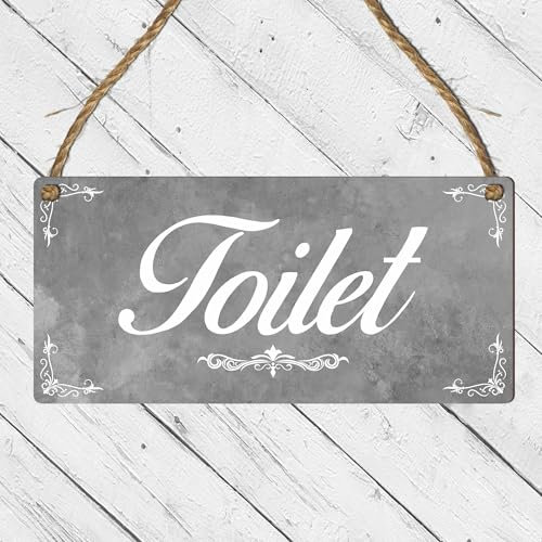 Rustic Hanging Bathroom Door Sign – Private, The Bathroom, The Poo Room, The Powder Room, Toilet, WC – Funny & Elegant Toilet Plaque for Home, Guest Restroom, B&B (Toilet)