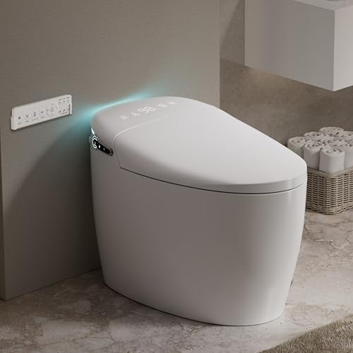 Toilette intelligente, WC monopezzo allungato, WC bidet automatico con sedile riscaldato, spruzzatore e asciugatrice con acqua calda SPA, WC senza serbatoio con display a LED Fahrenheit, 12 Rough-in