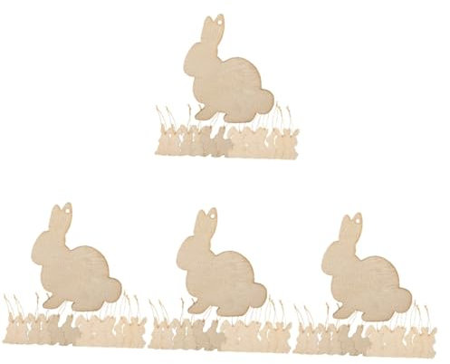 Lurrose 4 Sätze Kaninchenhackschnitzel Aus Holz Kaninchenform Ausschneiden Kaninchenstall Basteln Ostern Basteln Für Ostern Osterschmuck Osterparty-hasen-chips Hanfseil Beige 36 Stück * 4