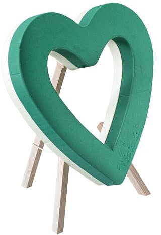 Creativery Nass Steckschaum Herz 47x40x7cm offen mit Holzständer - für Profi Floristen & Hobby Bastler - Frischblumen Steckschwamm - Blumen Steckmasse - Floristik Zubehör & Floristikbedarf - Grün